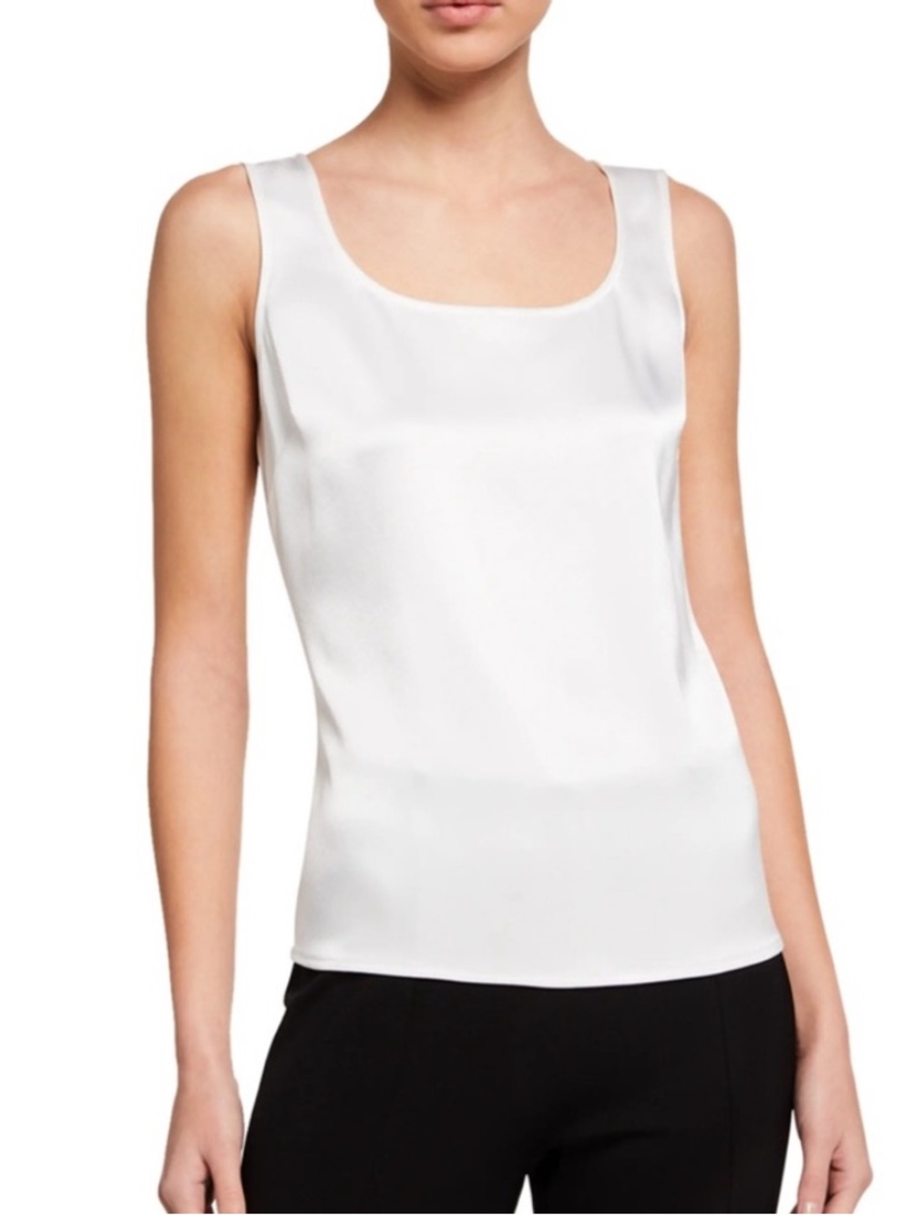 St. John White Liquid Satin Scoop Neck Tank Top